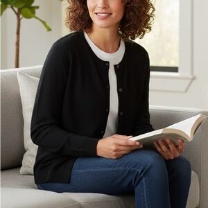 41 Hawthorn Silk Blend Black Button Cardigan Sweater Women’s Size L Lightweight